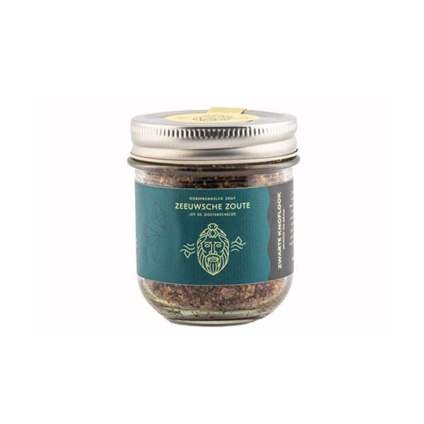 Zwarte Knoflook Zout Zeeuwsche Zoute Glazen pot 100 gram